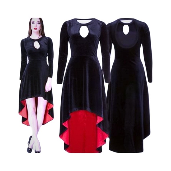 Jawbreaker kiss 💋 Goth Vampire Velvet black dress with Red lining - Picture 1 of 11